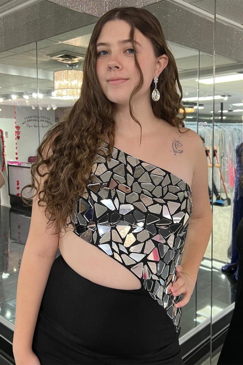 Sheath One Shoulder Cut Mirror Sequins Prom Dress