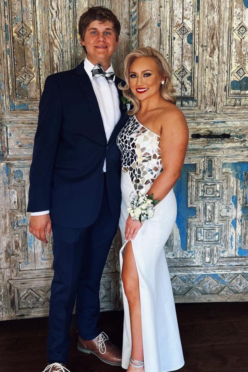 Sheath One Shoulder Cut Mirror Sequins Prom Dress
