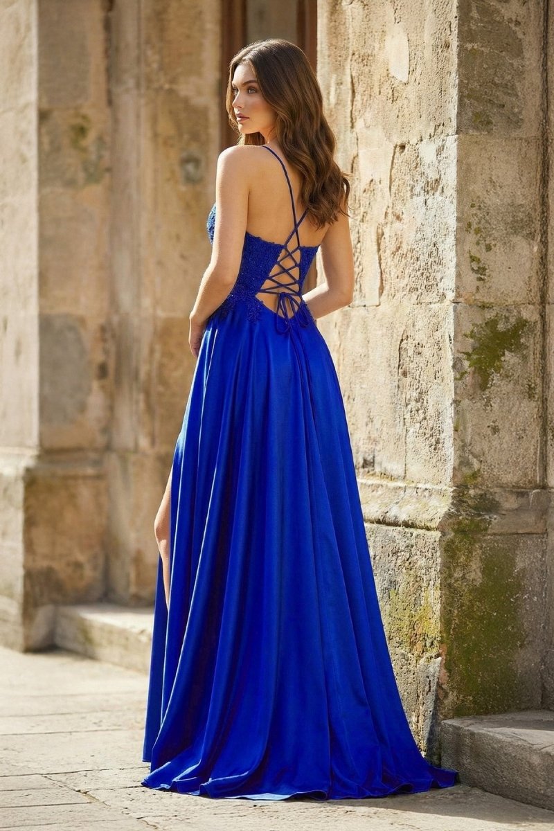 A-line Spaghetti Straps Corset Back Prom Dress With Split