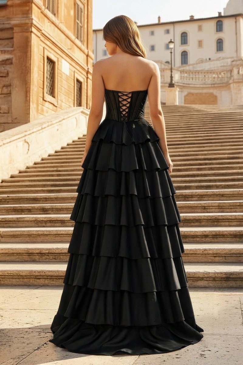 Gray Sweetheart A Line Satin Ruffled Long Prom Dresses With Slit