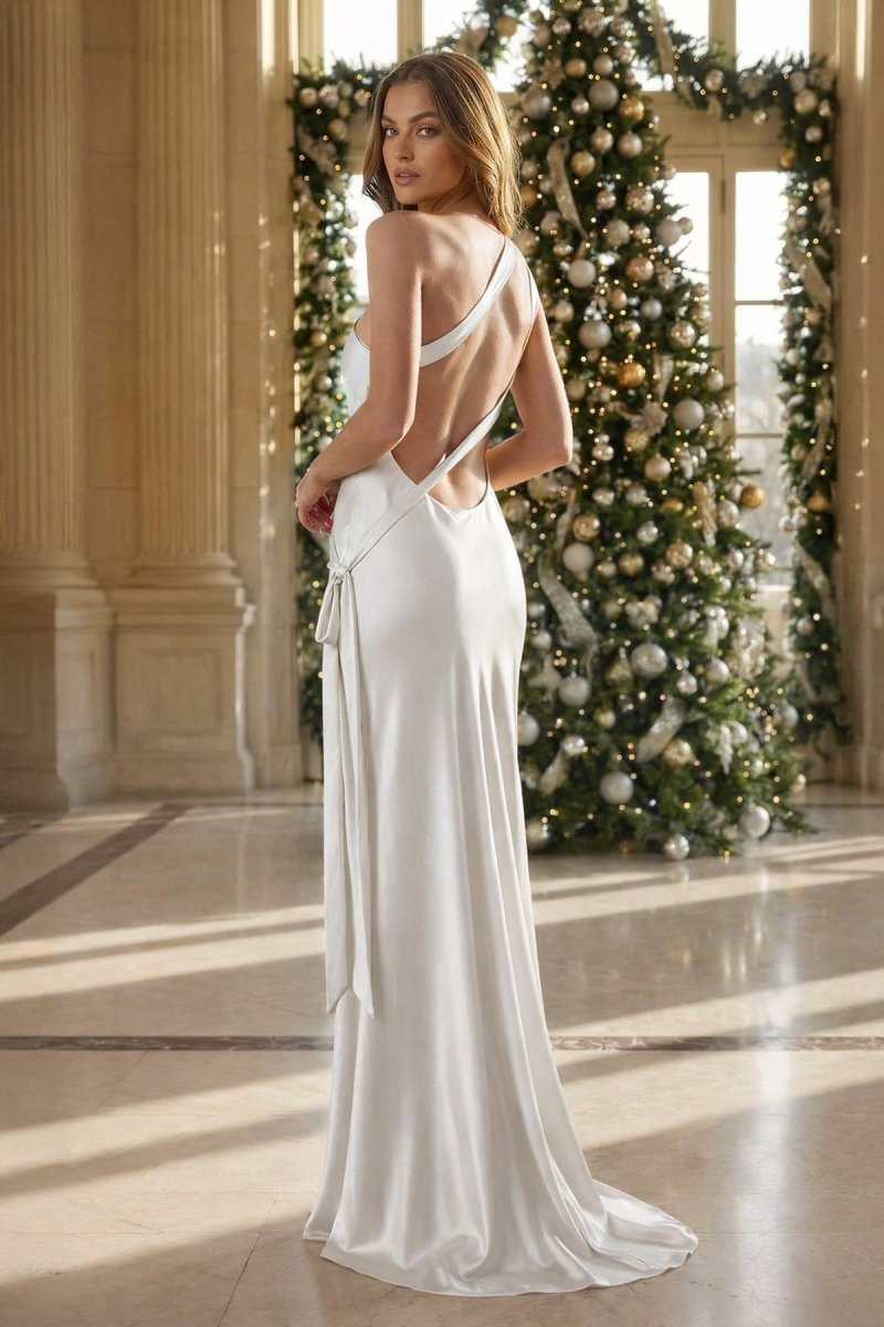 Yellow - One Shoulder Sheath Satin Backless Long Prom Dresses