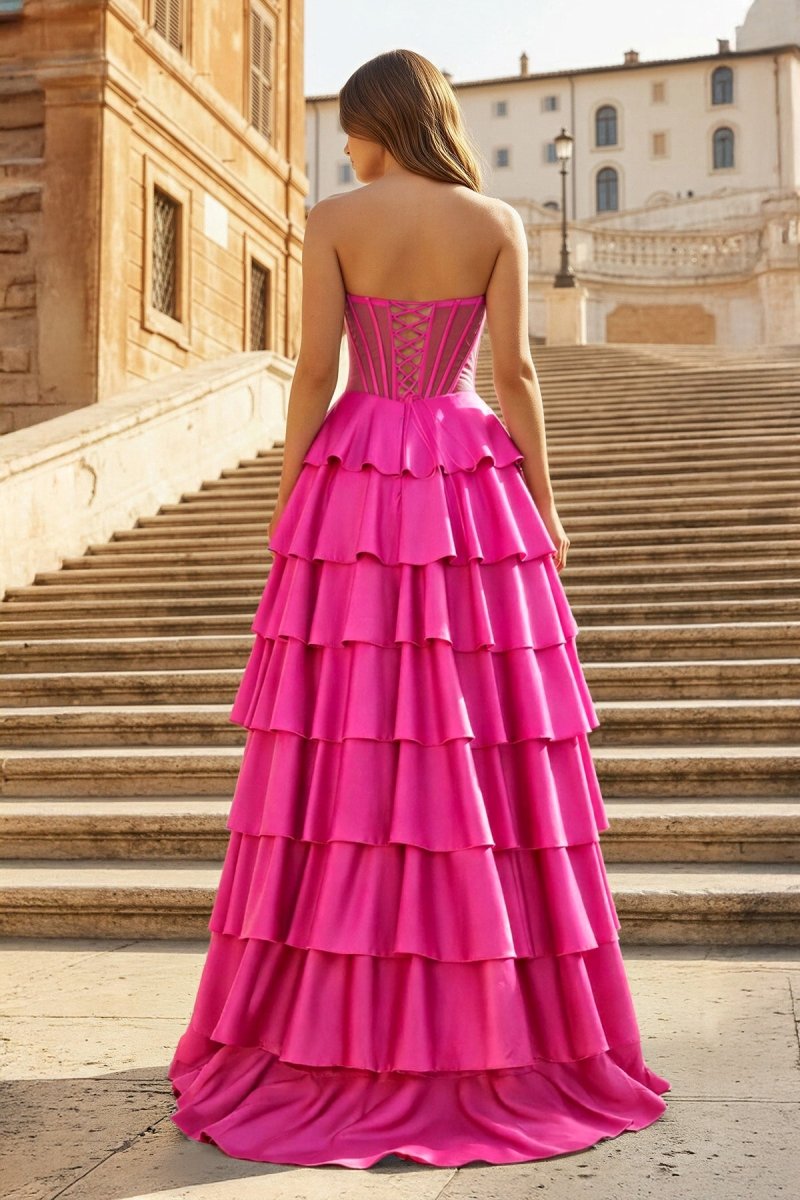 Gray Sweetheart A Line Satin Ruffled Long Prom Dresses With Slit