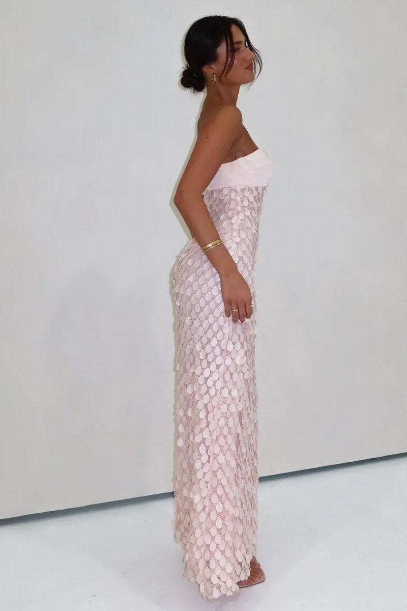 Pink - Sheath Sweetheart Long Prom Dresses with Sequins
