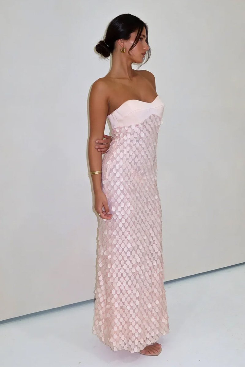 Pink - Sheath Sweetheart Long Prom Dresses with Sequins