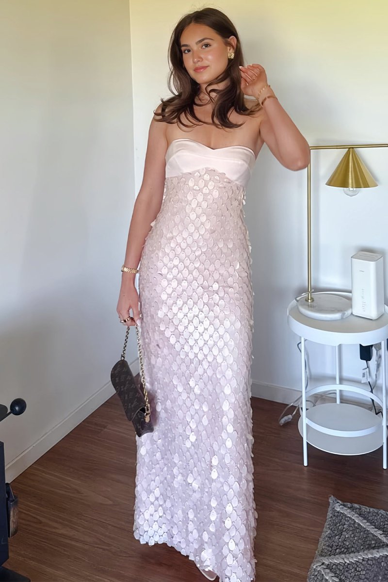 Pink - Sheath Sweetheart Long Prom Dresses with Sequins