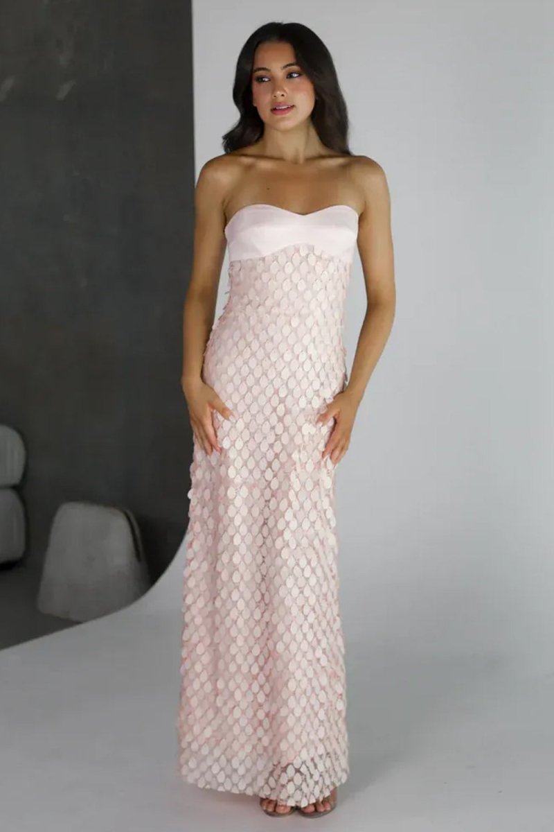 Pink - Sheath Sweetheart Long Prom Dresses with Sequins