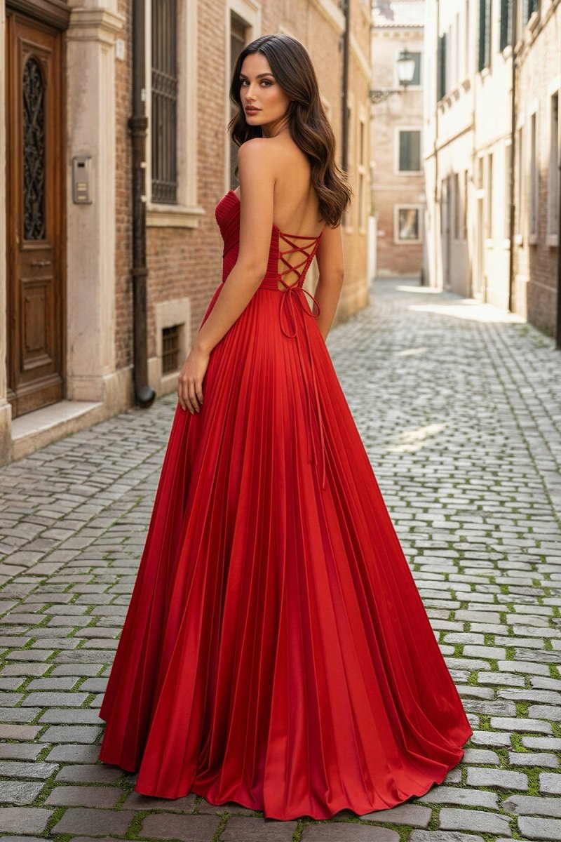 Red Satin Sweetheart Keyhole Ball Gown