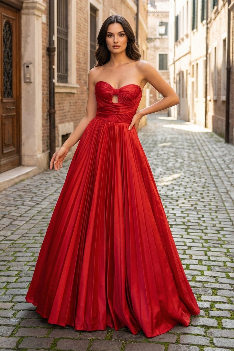 Red Satin Sweetheart Keyhole Ball Gown