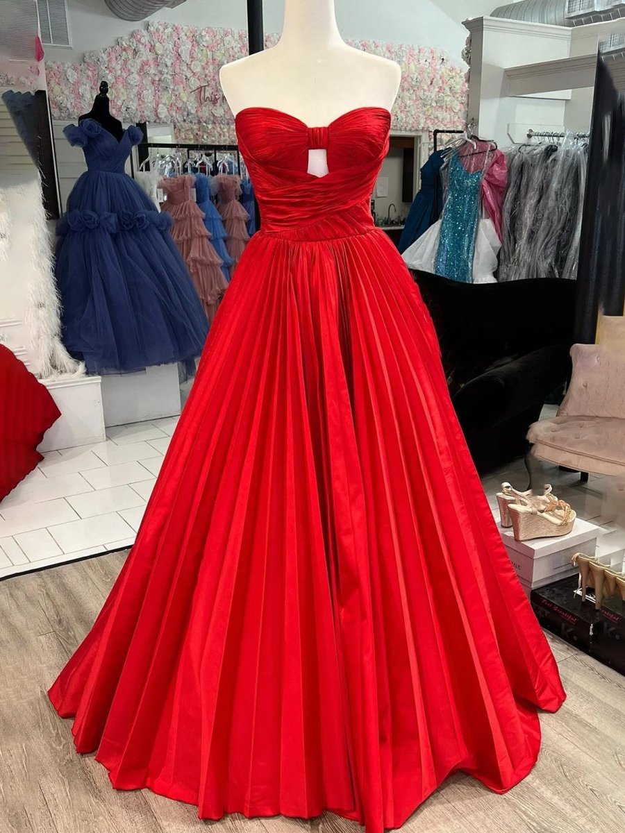 Red Satin Sweetheart Keyhole Ball Gown