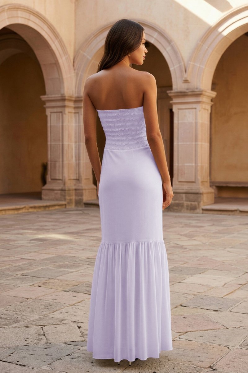 Yellow Strapless Sheath Chiffon Long Prom Dresses With Ruffles