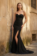 Sheath Sweetheart Long Satin Prom Dress with Slit